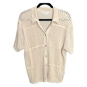 KOTN Shirt - Oatmeal Open Weave Button Down Short Sleeve - S